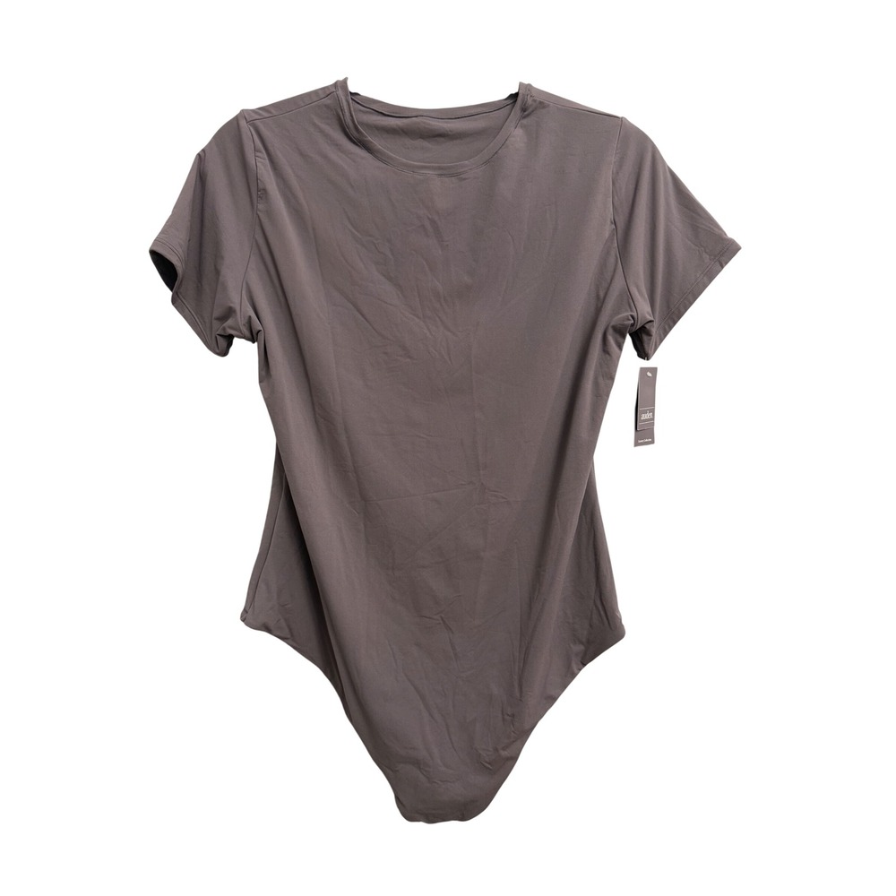 Auden Luxe Stretch Fully Lined Bodysuit Mauve Gray XXL Short Sleeve Crew Neck